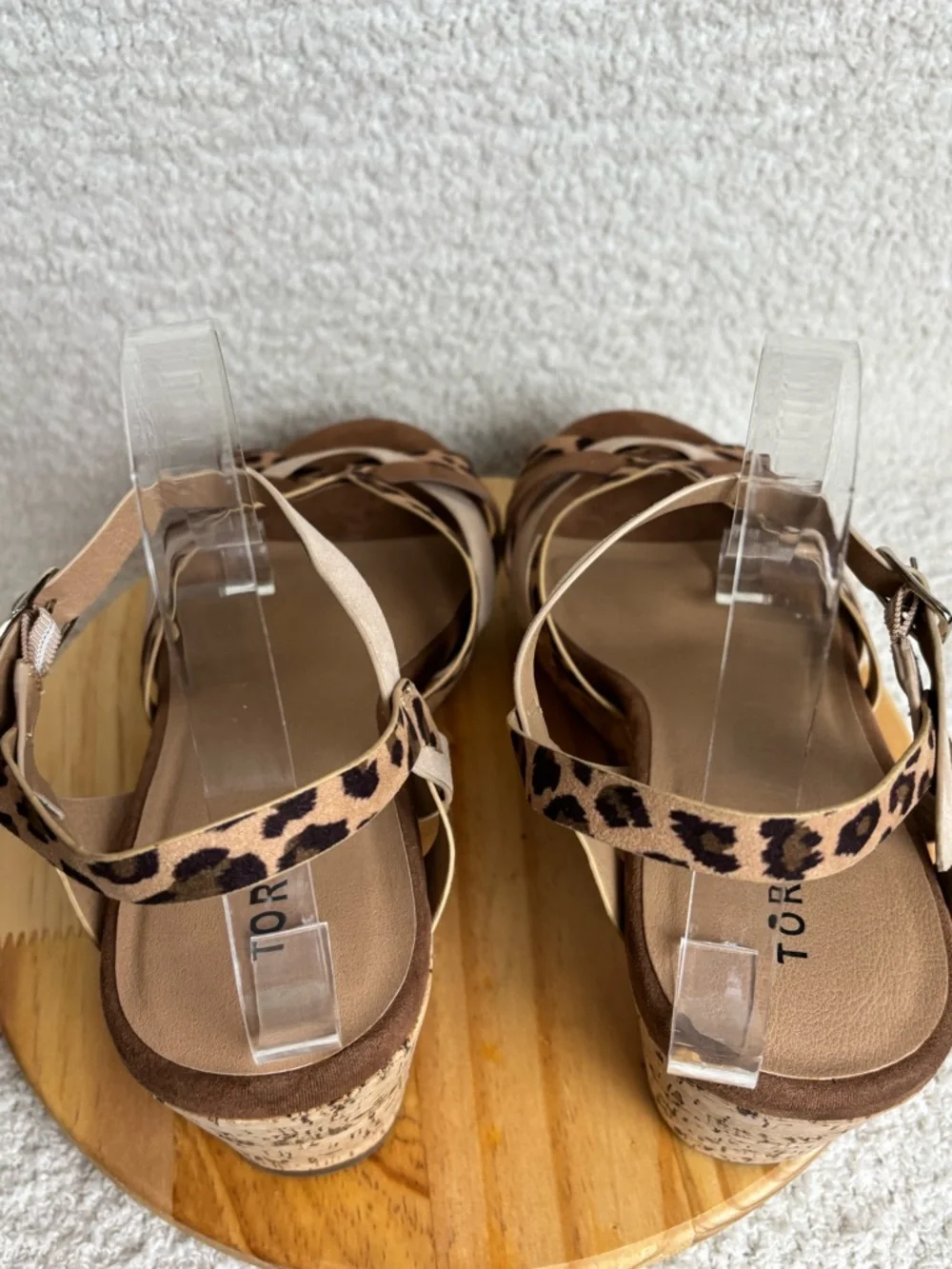 Torrid Sandals Womens 11W Leopard Mixed Media Cork Wedge Buckle Strappy